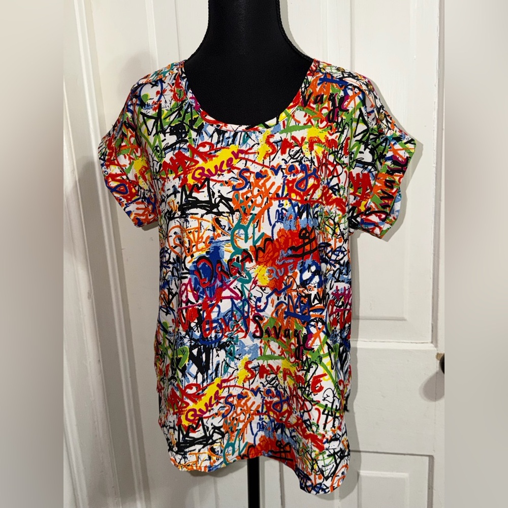 Women's size large new glory Colorful Graffiti Print T-Shirt‎
